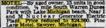Undetermined Sawyer Motel - July 1969 Ad For Pine Lane Motel